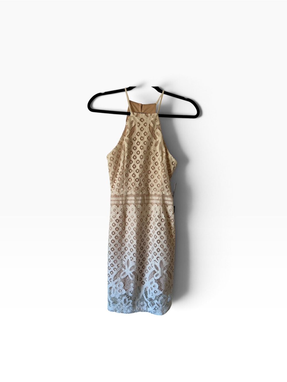 Lulu's Steal A Kiss Beige Lace Halter Mini Dress Medium